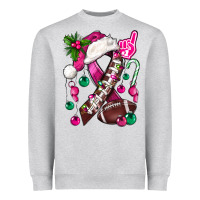 Heather Grey Pink Christmas Breast Cancer Ribbon Football Heavyweight Sweatshirt - BundleAndBundleShop