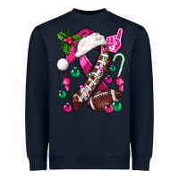 Navy Pink Christmas Breast Cancer Ribbon Football Heavyweight Sweatshirt - BundleAndBundleShop