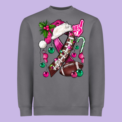 Pink Christmas Breast Cancer Ribbon Football Heavyweight Sweatshirt Designed By Bundleandbundleshop