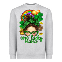 St. Patrick Messy Bun One Luck Mama With Clover Heavyweight Sweatshirt | Teevron