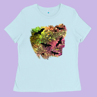 Bat Halloween Patch Ladies Tee Designed By Bundleandbundleshop