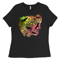 Black bat halloween patch Ladies Tee - BundleAndBundleShop