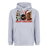 Heather Grey merry christmas heifer cow gnomies Heavyweight Hoodie - CowGirlArtShop