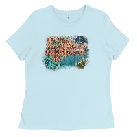 Baby Blue Leopard Wood Cowhide Pattern Mixed Western Frame Ladies Tee - Bettercallsaul