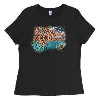 Black Leopard Wood Cowhide Pattern Mixed Western Frame Ladies Tee - Bettercallsaul