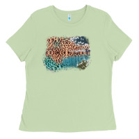 Matcha Leopard Wood Cowhide Pattern Mixed Western Frame Ladies Tee - Bettercallsaul