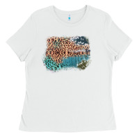 White Leopard Wood Cowhide Pattern Mixed Western Frame Ladies Tee - Bettercallsaul
