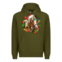 Army Green horse christmas wreath Premium Hoodie - CowGirlArtShop