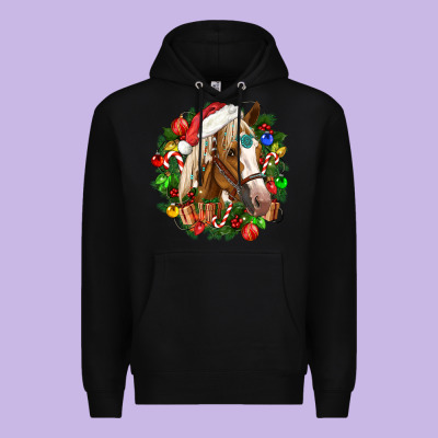 Horse Christmas Wreath Premium Hoodie Designed By Cowgirlartshop