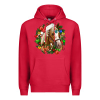 Cardinal horse christmas wreath Premium Hoodie - CowGirlArtShop