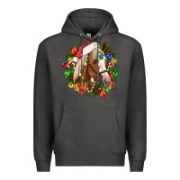 Charcoal Heather horse christmas wreath Premium Hoodie - CowGirlArtShop