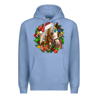 Colony Blue horse christmas wreath Premium Hoodie - CowGirlArtShop