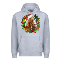 Heather Grey horse christmas wreath Premium Hoodie - CowGirlArtShop