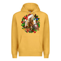 Mustard horse christmas wreath Premium Hoodie - CowGirlArtShop