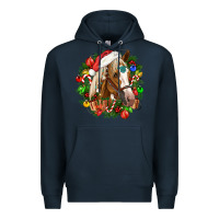 Navy horse christmas wreath Premium Hoodie - CowGirlArtShop