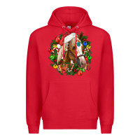 Red horse christmas wreath Premium Hoodie - CowGirlArtShop