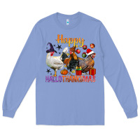 Colony Blue Happy Hallothanksmas Chick Long Sleeve Tee - BundleAndBundleShop