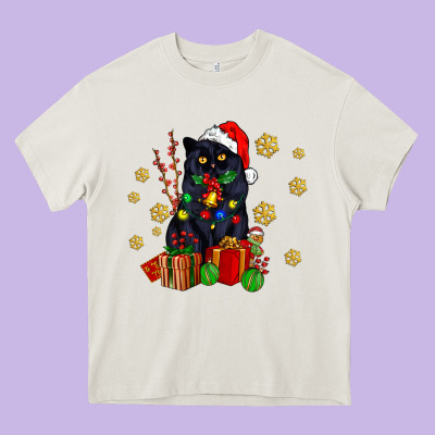 Black Cat Meowy Christmas Heavy Core Tee Designed By Adodesignshop