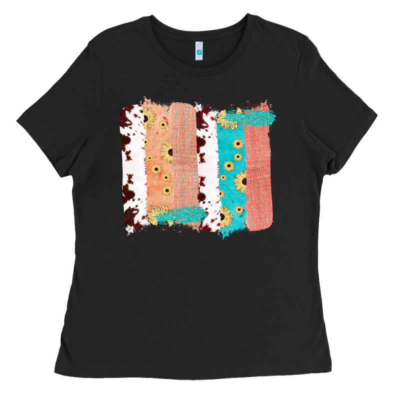 Western Cowhide Sunflower Jute Glitter Farm Life Brush Stroke Ladies Tee by Bettercallsaul | Teevron