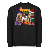 Black Happy Hallothanksmas Goats Heavyweight Sweatshirt - BundleAndBundleShop