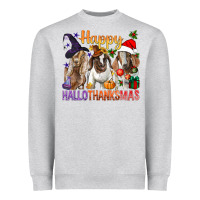 Heather Grey Happy Hallothanksmas Goats Heavyweight Sweatshirt - BundleAndBundleShop