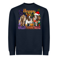 Navy Happy Hallothanksmas Goats Heavyweight Sweatshirt - BundleAndBundleShop