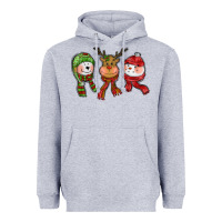 Heather Grey christmas reindeer polar bear snowman Heavyweight Hoodie - CowGirlArtShop