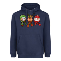 Navy christmas reindeer polar bear snowman Heavyweight Hoodie - CowGirlArtShop