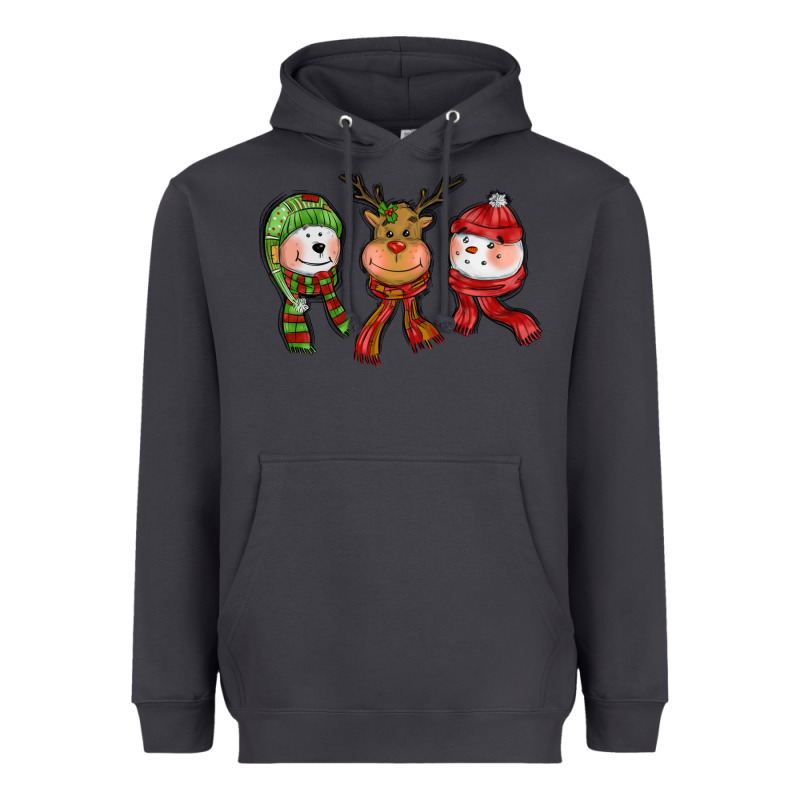 Christmas Reindeer Polar Bear Snowman Heavyweight Hoodie by CowGirlArtShop | Teevron