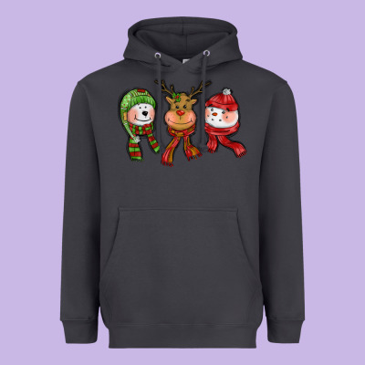 Christmas Reindeer Polar Bear Snowman Heavyweight Hoodie Designed By Cowgirlartshop