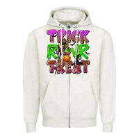 Oatmeal Heather Trick Rawr Treat Zipper Hoodie - texasbilliewilder