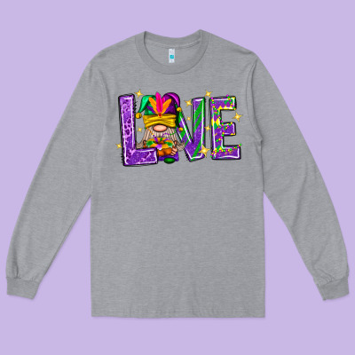 Mardi Gras Love With Gnome Long Sleeve Tee Designed By Bundleandbundleshop