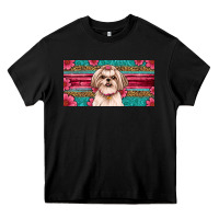 Black Western Shih Tzu License Plate Design Heavy Core Tee - JahusDesignShop