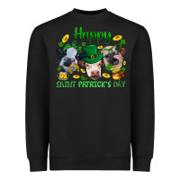 Black Happy Saint Patrick'S Day With Clover Heavyweight Sweatshirt - BundleAndBundleShop