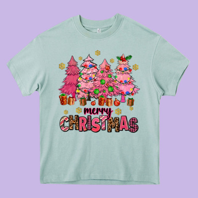 Pink Christmas Trees Heavy Core Tee Designed By Adodesignshop