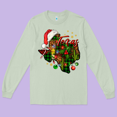 Christmas Western Texas Map Long Sleeve Tee Designed By Bundleandbundleshop