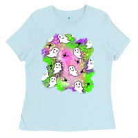 Baby Blue ghost halloween patch Ladies Tee - BundleAndBundleShop