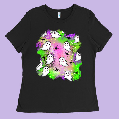 Ghost Halloween Patch Ladies Tee Designed By Bundleandbundleshop