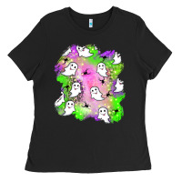Black ghost halloween patch Ladies Tee - BundleAndBundleShop