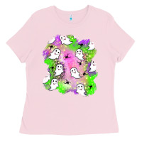 Bubblegum Pink ghost halloween patch Ladies Tee - BundleAndBundleShop