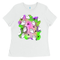 White ghost halloween patch Ladies Tee - BundleAndBundleShop