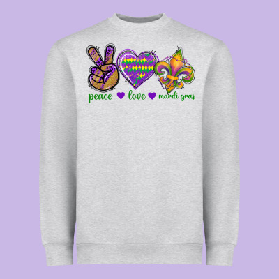 Peace Love Mardi Gras Heavyweight Sweatshirt Designed By Bundleandbundleshop