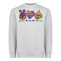 Heather Grey Peace Love Mardi Gras Heavyweight Sweatshirt - BundleAndBundleShop