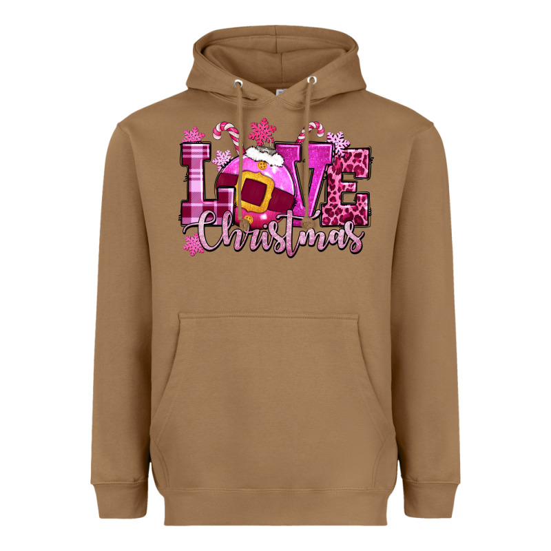Love Christmas Pink Heavyweight Hoodie by CowGirlArtShop | Teevron