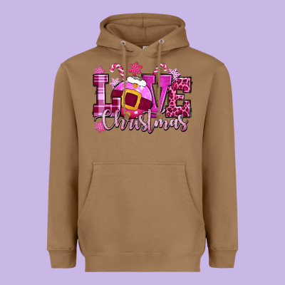 Love Christmas Pink Heavyweight Hoodie Designed By Cowgirlartshop