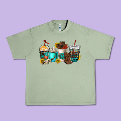 Western Coffee Cups Urban Heavy Tee Designed By Nancycooperartshop