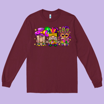 Mardi Gras Gnomies Cakes Flowers And Balloon Long Sleeve Tee Designed By Bundleandbundleshop