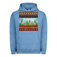 Pigment Pebble Blue teepe tent dreamcatcher totem pole seamless patter Urban Hoodie - FaDigitalArtStudio