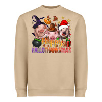 Mushroom Happy Hallothanksmas Pigs Heavyweight Sweatshirt - BundleAndBundleShop