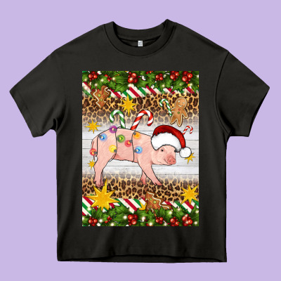 Christmas Pig Heavy Core Tee Designed By Artiststas
